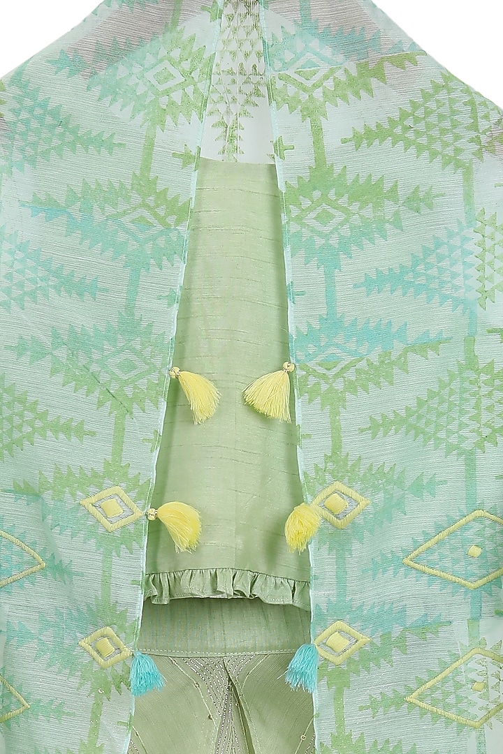 Green Dhoti Pant Set With Cape For Girls by Mi Dulce An'ya at Pernia's Pop Up Shop