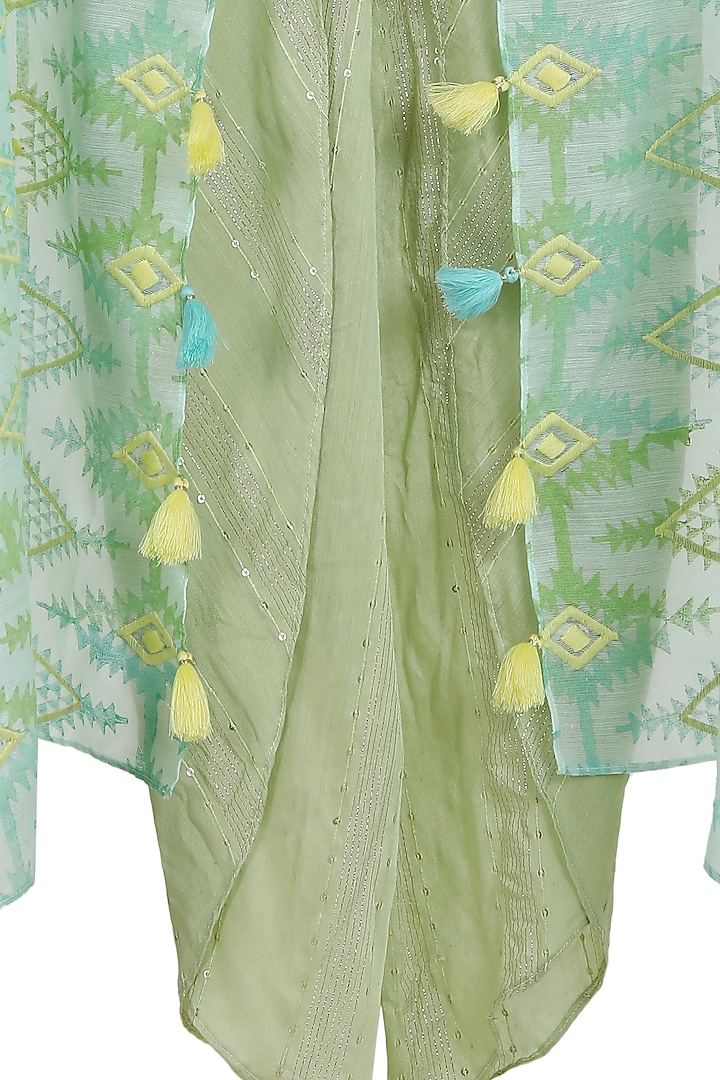 Green Dhoti Pant Set With Cape For Girls by Mi Dulce An'ya at Pernia's Pop Up Shop