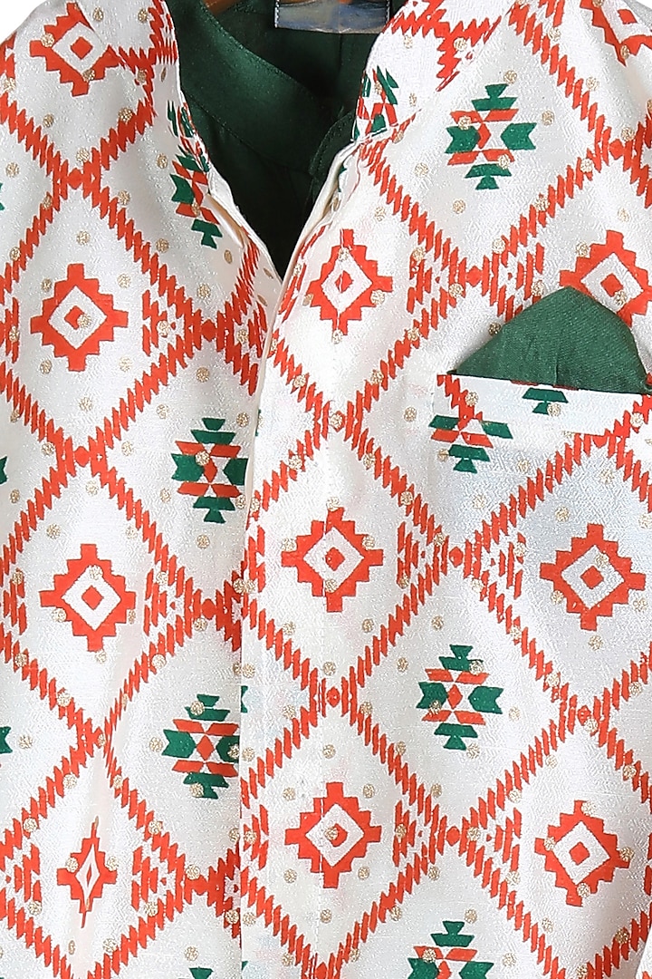 Emerald Kurta Set With Nehru Jacket For Boys by Mi Dulce An'ya at Pernia's Pop Up Shop