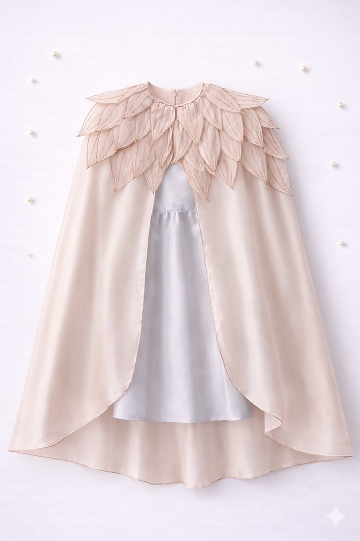 Pink Ahimsa Silk Embroidered Dress For Girls by Mi Dulce An'ya at Pernia's Pop Up Shop