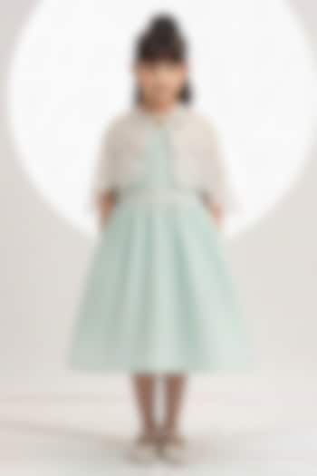 Mint Handwoven Chanderi Embroidered Dress For Girls by Mi Dulce An'ya at Pernia's Pop Up Shop