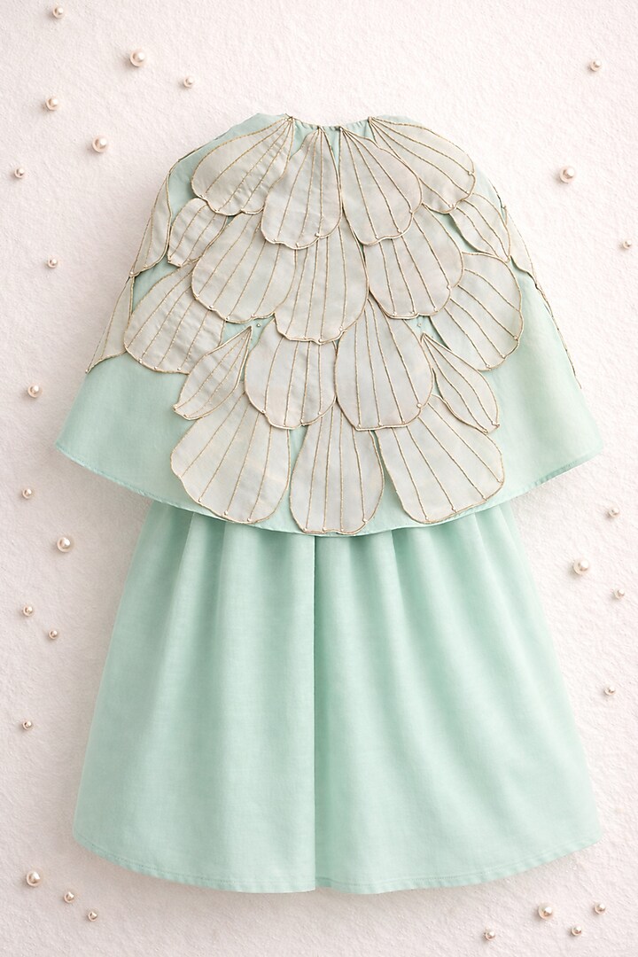 Mint Handwoven Chanderi Embroidered Dress For Girls by Mi Dulce An'ya at Pernia's Pop Up Shop