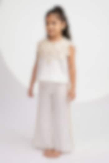Ivory Handwoven Chanderi & Pure Tissue Embroidered Co-Ord Set For Girls by Mi Dulce An'ya at Pernia's Pop Up Shop