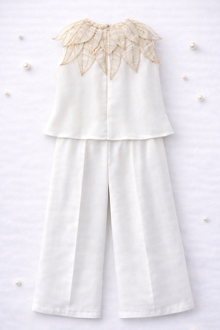 Ivory Handwoven Chanderi & Pure Tissue Embroidered Co-Ord Set For Girls by Mi Dulce An'ya at Pernia's Pop Up Shop