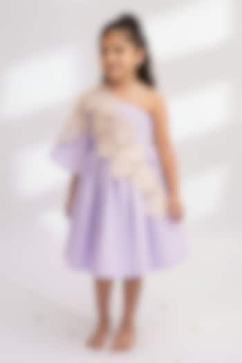 Lilac Ahimsa Silk & Pure Tissue Embroidered One-Shoulder Dress For Girls by Mi Dulce An'ya at Pernia's Pop Up Shop