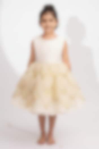 Gold Ahimsa Silk & Pure Tissue Embroidered Dress For Girls by Mi Dulce An'ya at Pernia's Pop Up Shop