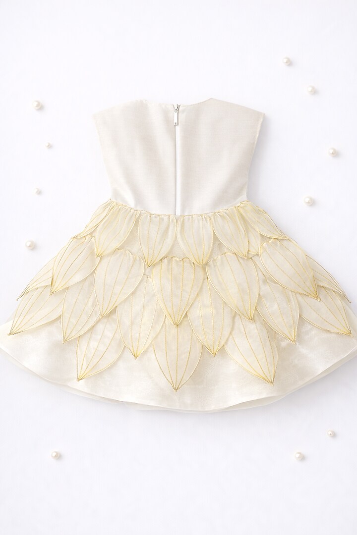 Gold Ahimsa Silk & Pure Tissue Embroidered Dress For Girls by Mi Dulce An'ya at Pernia's Pop Up Shop