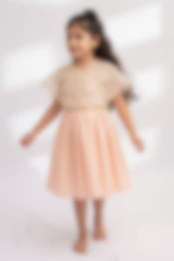 Peach Handwoven Chanderi Embroidered Dress For Girls by Mi Dulce An'ya at Pernia's Pop Up Shop