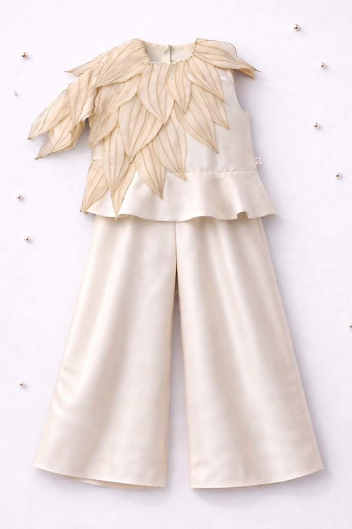 Ivory Ahimsa Silk & Pure Tissue Embroidered Co-Ord Set For Girls by Mi Dulce An'ya at Pernia's Pop Up Shop