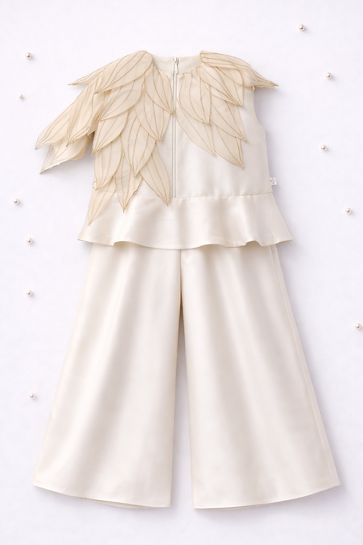 Ivory Ahimsa Silk & Pure Tissue Embroidered Co-Ord Set For Girls by Mi Dulce An'ya at Pernia's Pop Up Shop