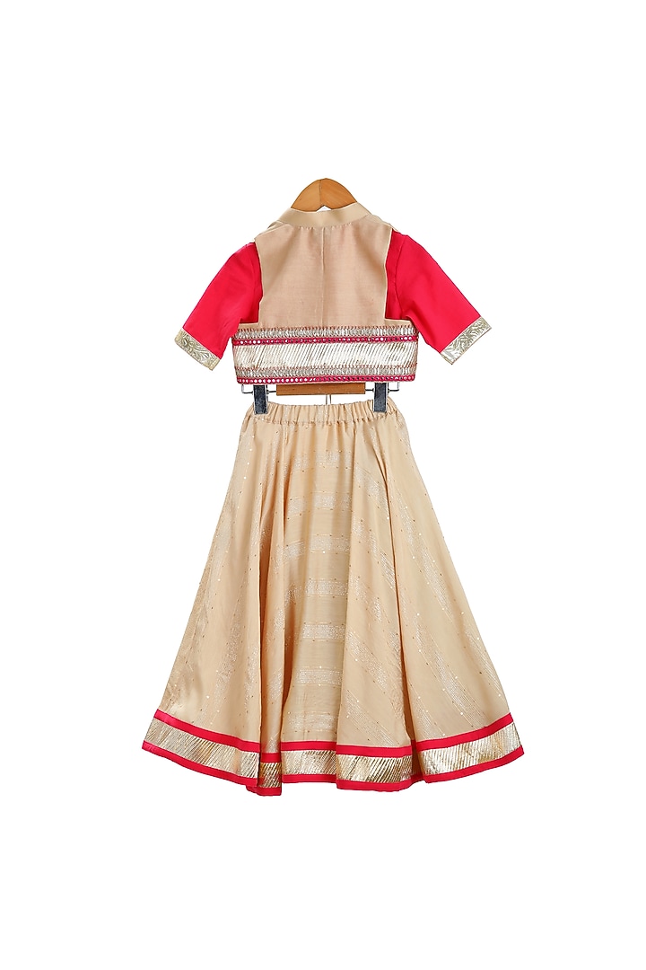 Gold Embroidered Jacket Lehenga Set For Girls by Mi Dulce An'ya at Pernia's Pop Up Shop