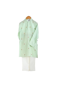 Mint Green Embroidered Kurta Set by Mi Dulce An'Ya