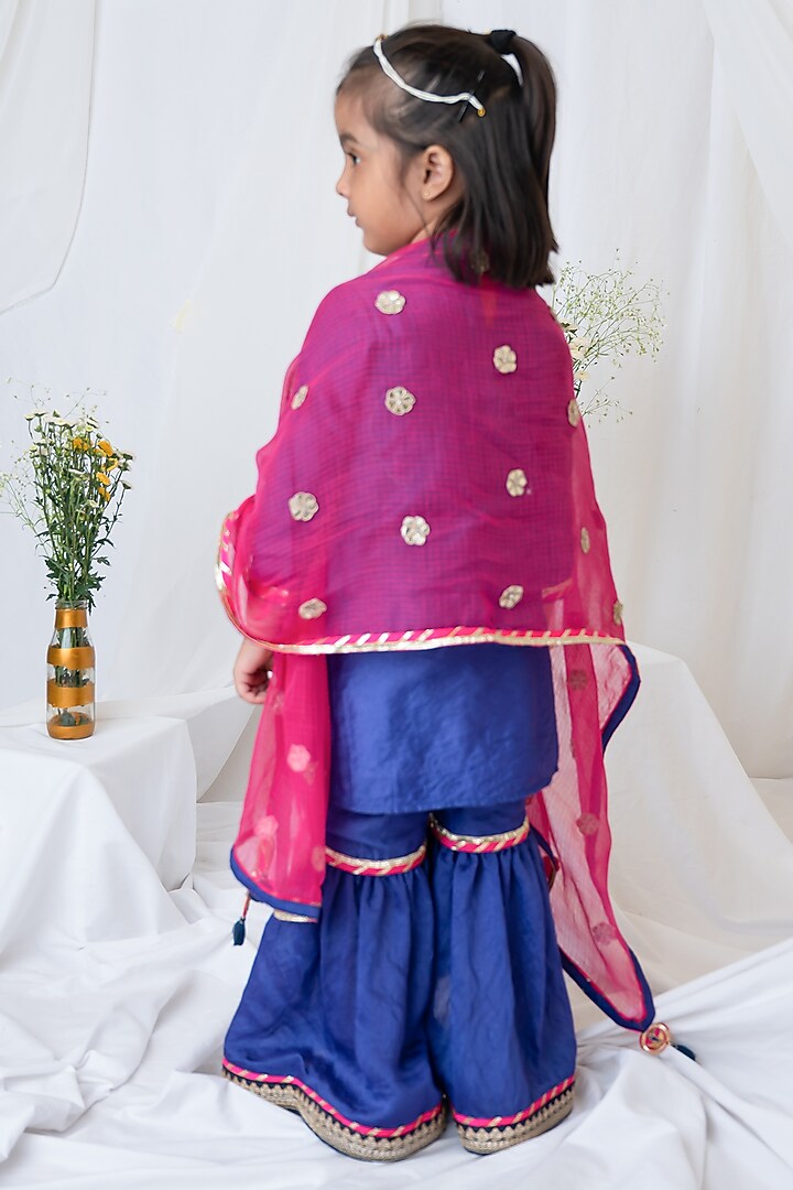 Cobalt Organic Cotton Gota Patti Embroidered Sharara Set For Girls by Mi Dulce An'ya at Pernia's Pop Up Shop