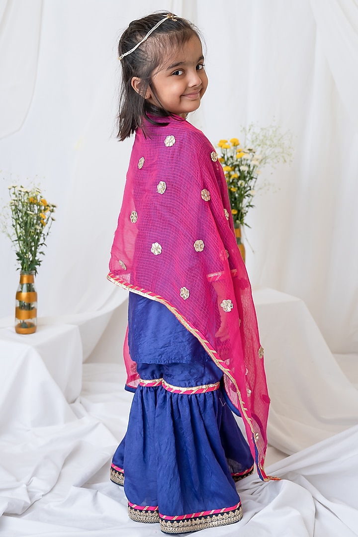 Cobalt Organic Cotton Gota Patti Embroidered Sharara Set For Girls by Mi Dulce An'ya at Pernia's Pop Up Shop