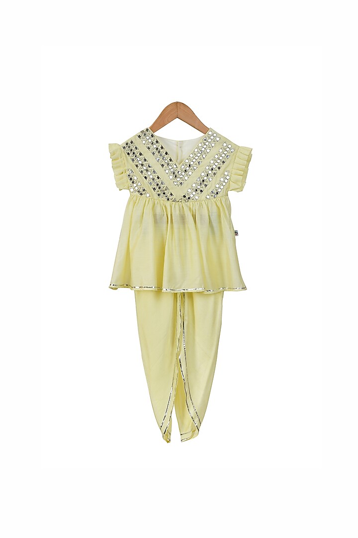 Lemon Yellow Organic Cotton Dhoti Set For Girls by Mi Dulce An'ya at Pernia's Pop Up Shop