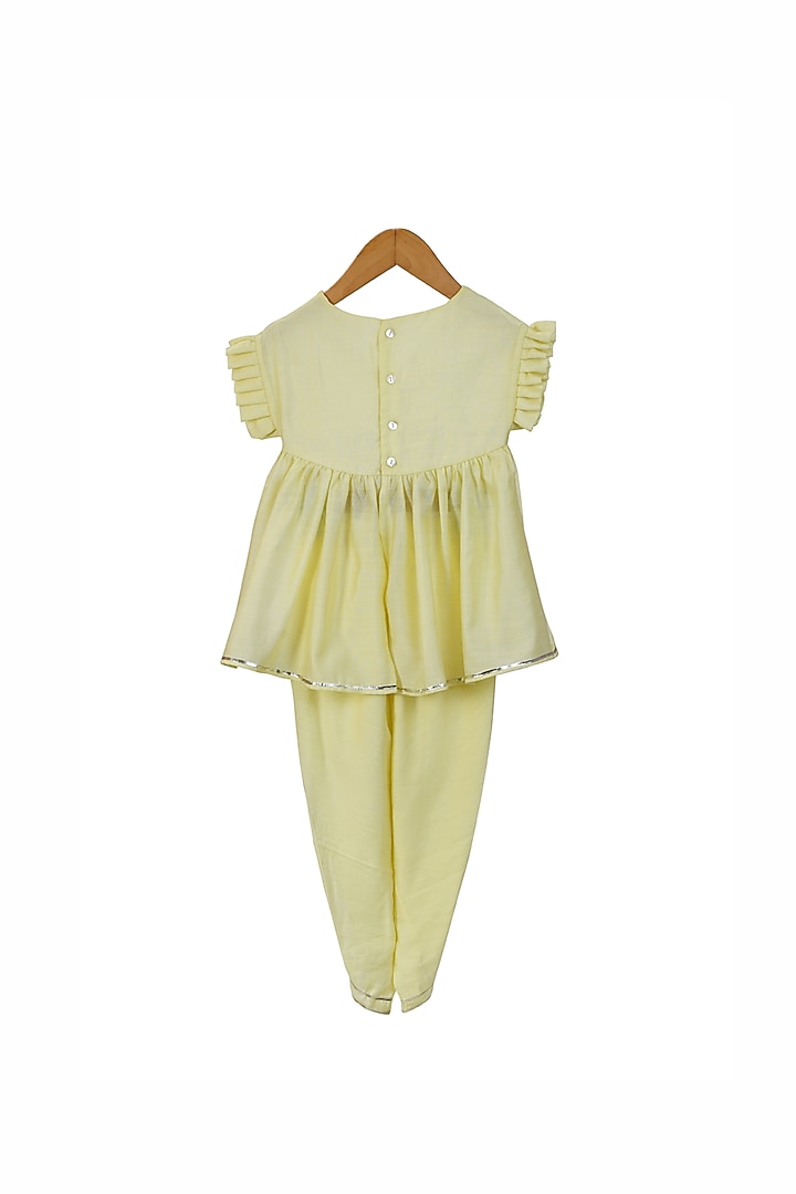 Lemon Yellow Organic Cotton Dhoti Set For Girls by Mi Dulce An'ya at Pernia's Pop Up Shop
