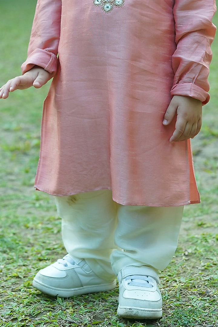 Blush Organic Cotton Mirror Work Kurta Set For Boys by Mi Dulce An'ya at Pernia's Pop Up Shop