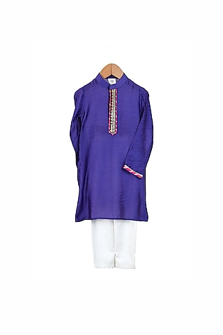 Cobalt Organic Cotton Gota Embellished Kurta Set For Boys by Mi Dulce An'ya