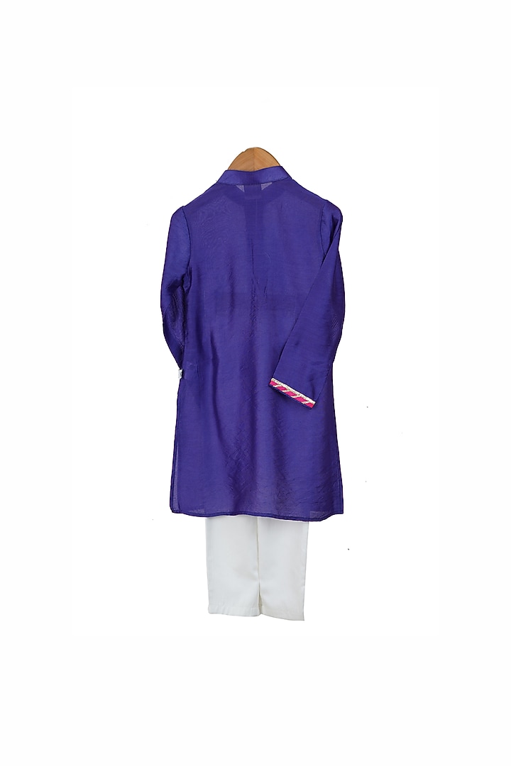 Cobalt Organic Cotton Gota Embellished Kurta Set For Boys by Mi Dulce An'ya at Pernia's Pop Up Shop