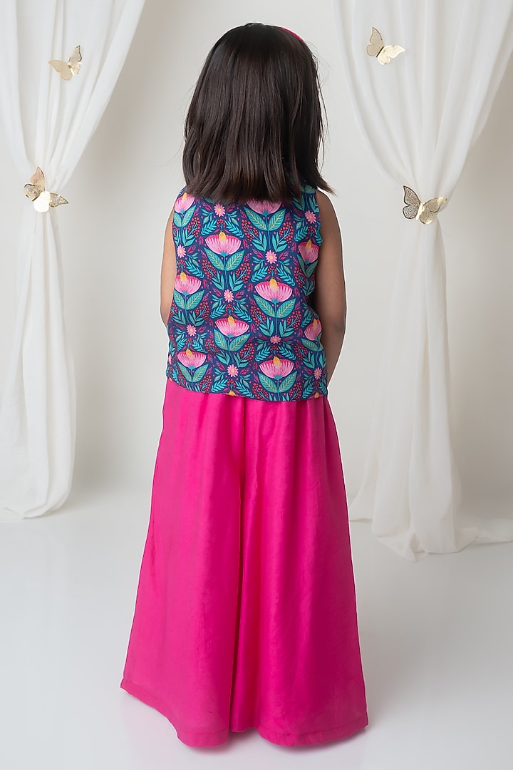 Fuchsia Handwoven Chanderi Handcrafted Flared Sharara Set For Girls by Mi Dulce An'ya at Pernia's Pop Up Shop
