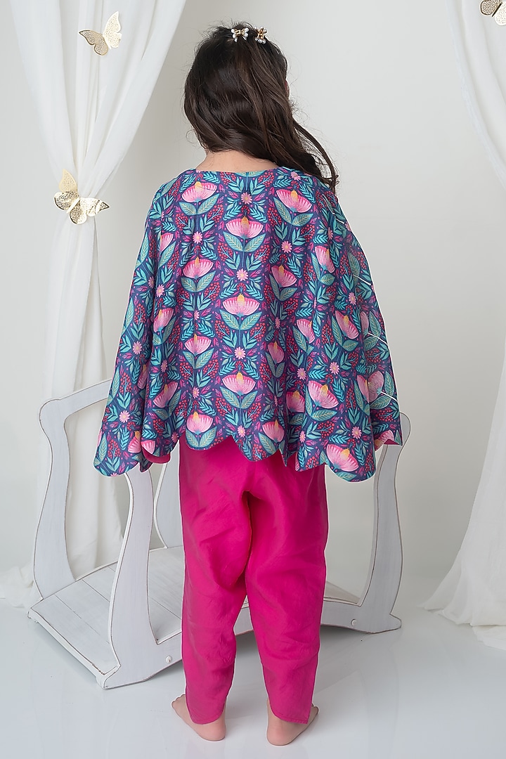 Fuchsia Handwoven Chanderi Threadwork Dhoti Set For Girls by Mi Dulce An'ya at Pernia's Pop Up Shop