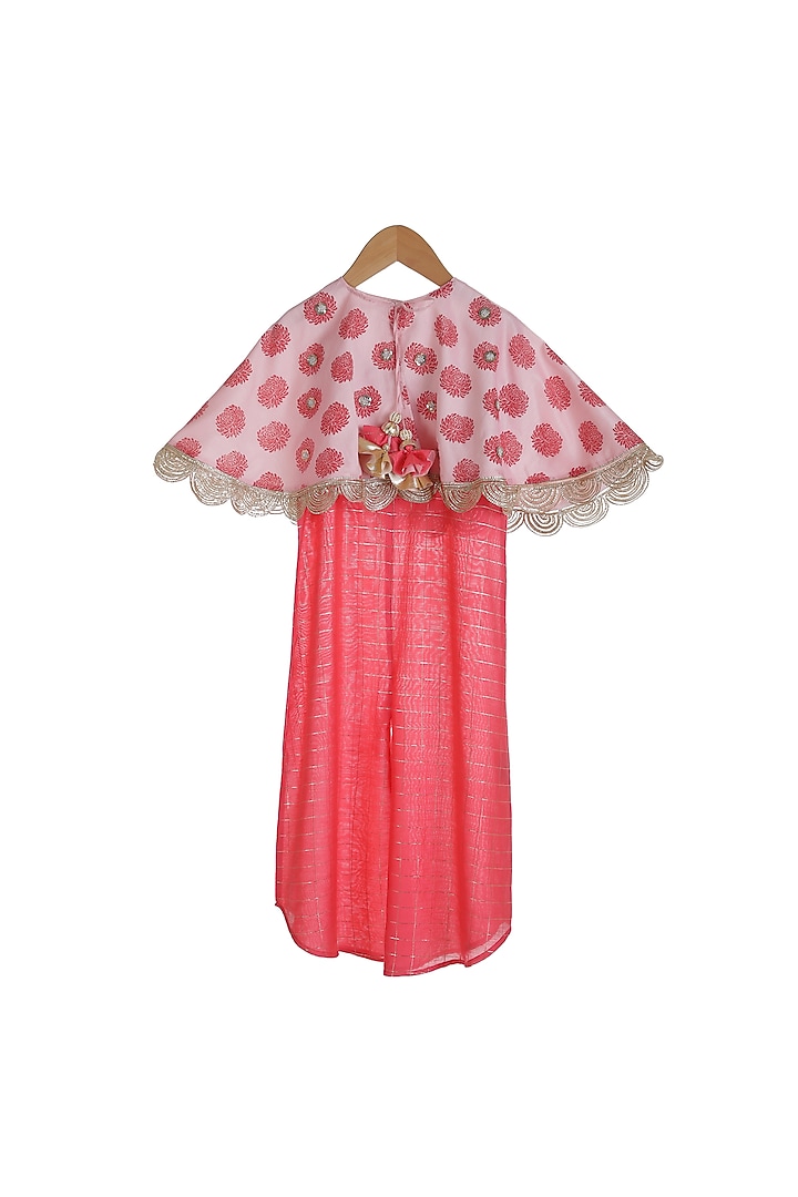 Red Jumpsuit With Printed Cape For Girls by Mi Dulce An'ya