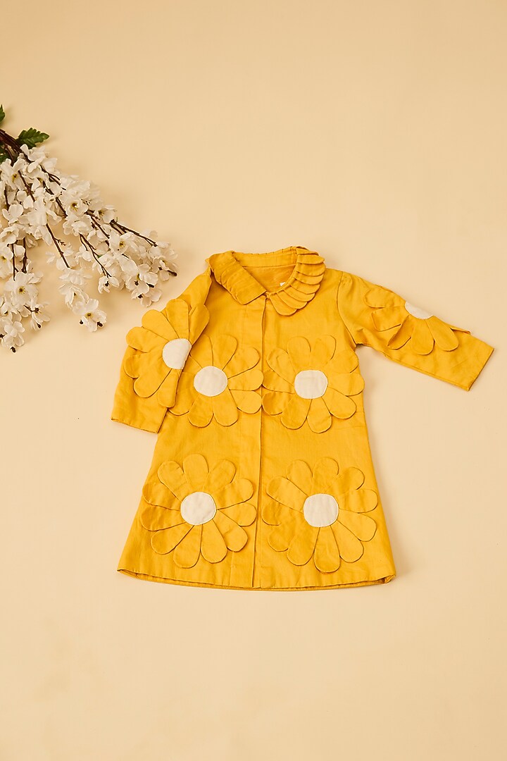 Yellow Organic Cotton Floral Embroidered Shirt Dress For Girls by Mi Dulce An'ya at Pernia's Pop Up Shop