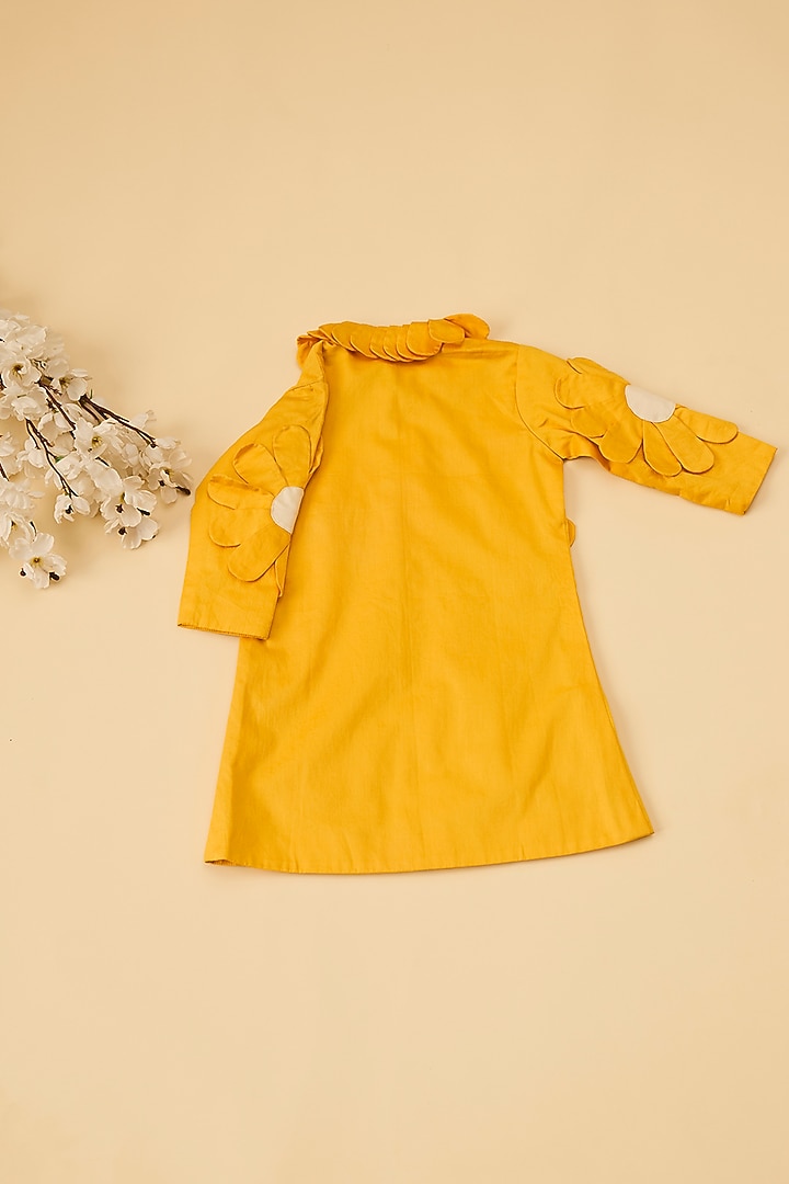 Yellow Organic Cotton Floral Embroidered Shirt Dress For Girls by Mi Dulce An'ya at Pernia's Pop Up Shop
