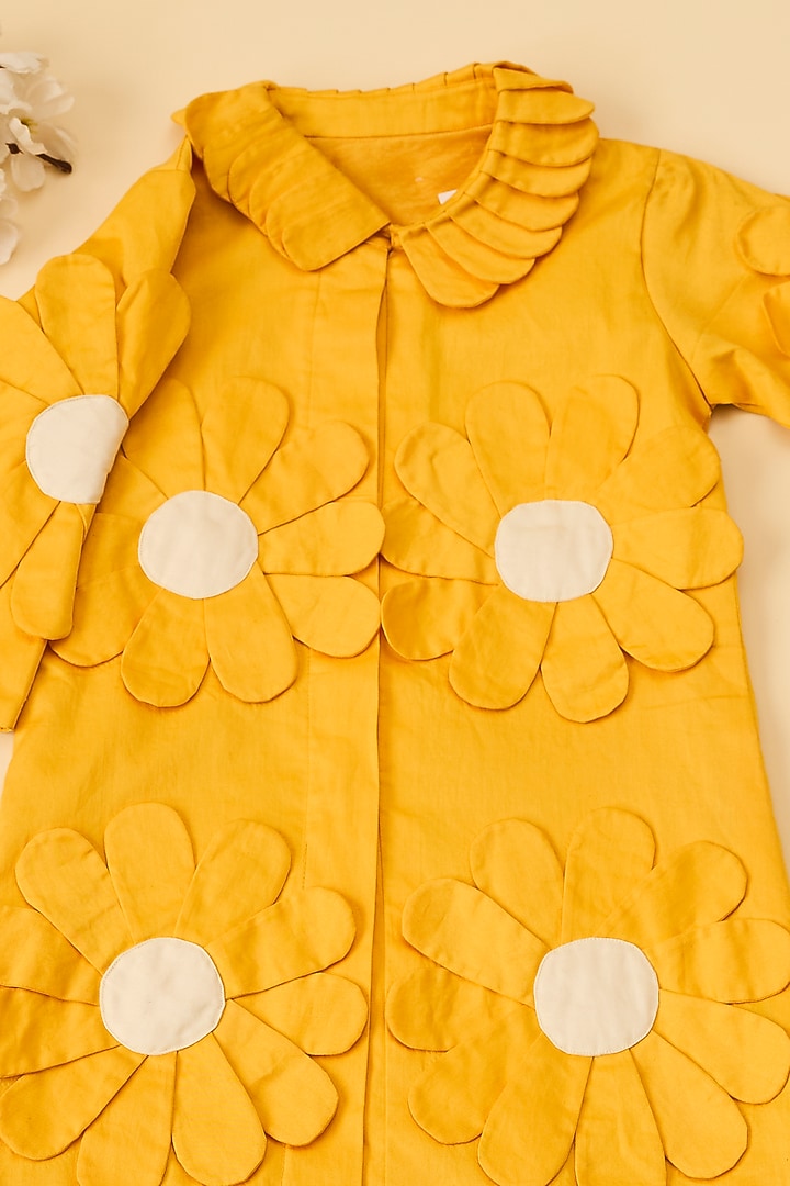 Yellow Organic Cotton Floral Embroidered Shirt Dress For Girls by Mi Dulce An'ya at Pernia's Pop Up Shop