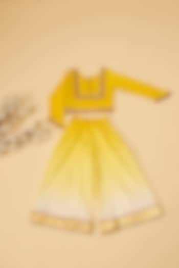 Yellow Organic Cotton & Handwoven Chanderi Palazzo Pant For Girls by Mi Dulce An'ya at Pernia's Pop Up Shop