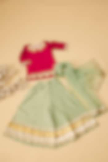 Sea Green Organic Cotton & Handwoven Chanderi Palazzo Pants Set For Girls by Mi Dulce An'ya at Pernia's Pop Up Shop