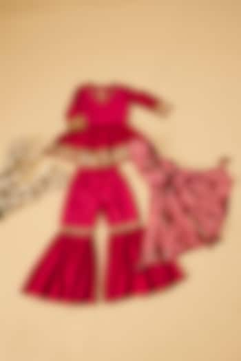Fuchsia Organic Cotton & Handwoven Chanderi Sharara Set For Girls by Mi Dulce An'ya at Pernia's Pop Up Shop