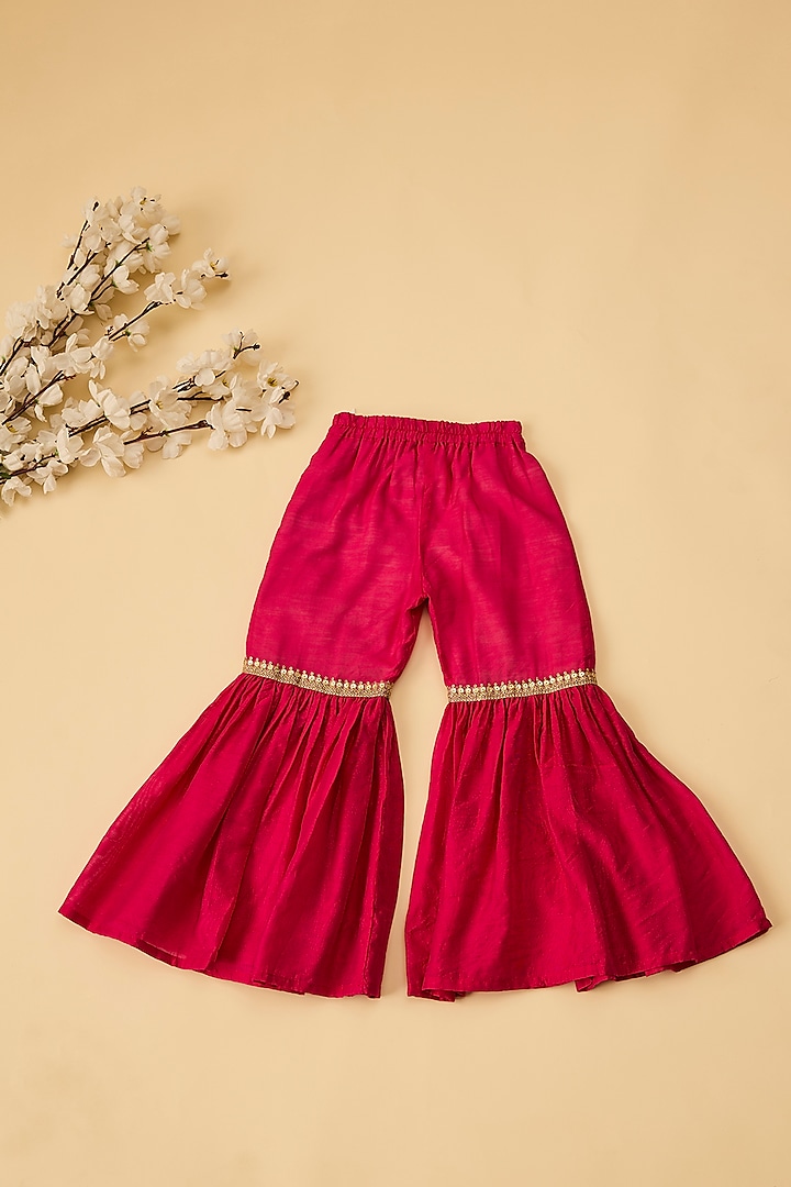 Fuchsia Organic Cotton & Handwoven Chanderi Sharara Set For Girls by Mi Dulce An'ya at Pernia's Pop Up Shop