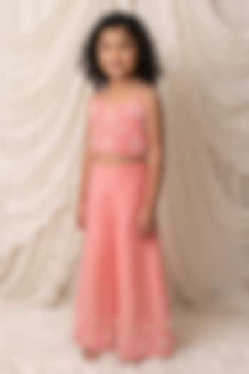 Pink Handwoven Chanderi Floral Embroidered Palazzo Set For Girls by Mi Dulce An'ya at Pernia's Pop Up Shop
