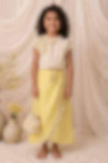Lemon Yellow Organic Cotton Embroidered Tie-Up Style Skirt Set For Girls by Mi Dulce An'ya at Pernia's Pop Up Shop