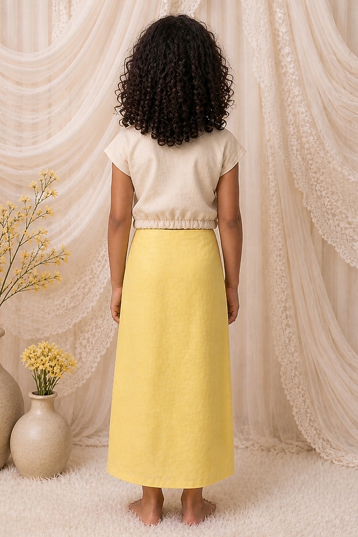 Lemon Yellow Organic Cotton Embroidered Tie-Up Style Skirt Set For Girls by Mi Dulce An'ya at Pernia's Pop Up Shop