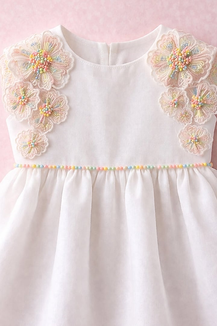 Ivory Handwoven Chanderi Sequins Embellished Dress For Girls by Mi Dulce An'ya at Pernia's Pop Up Shop