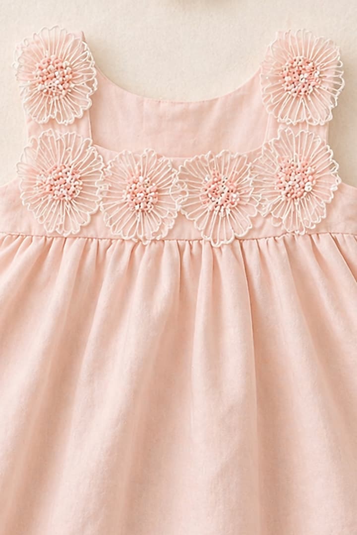 Peach Handwoven Chanderi Sequins Embellished Dress For Girls by Mi Dulce An'ya at Pernia's Pop Up Shop