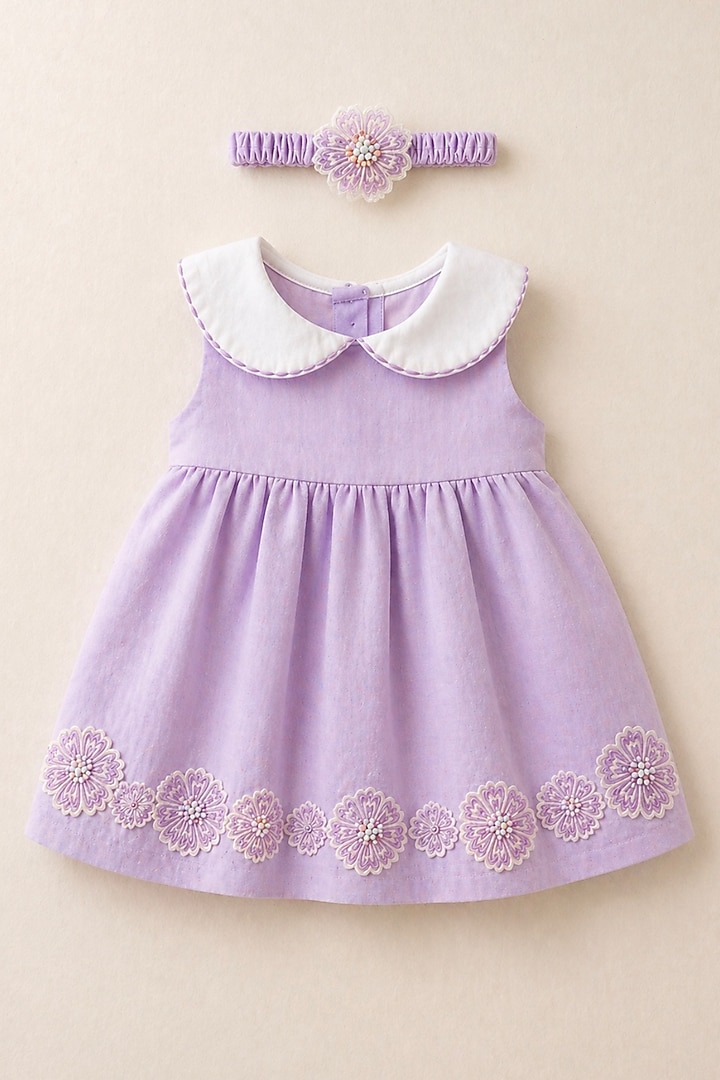 Lilac Handwoven Chanderi Sequins Embellished Dress For Girls by Mi Dulce An'ya at Pernia's Pop Up Shop