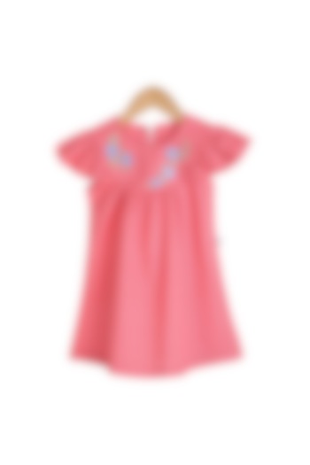 Fuchsia Hand Embroidered Dress For Girls by Mi Dulce An'Ya