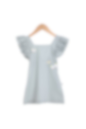 Grey Hand Embroidered Ruffled Dress For Girls by Mi Dulce An'Ya