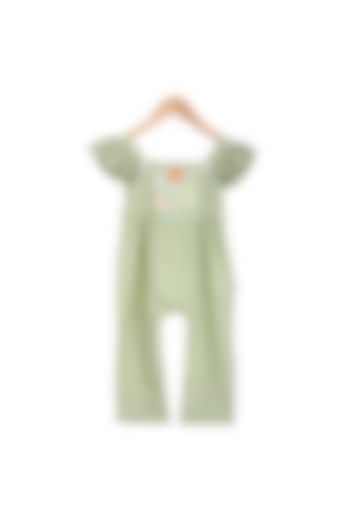 Mint Hand Embroidered Ruffled Jumpsuit For Girls by Mi Dulce An'Ya