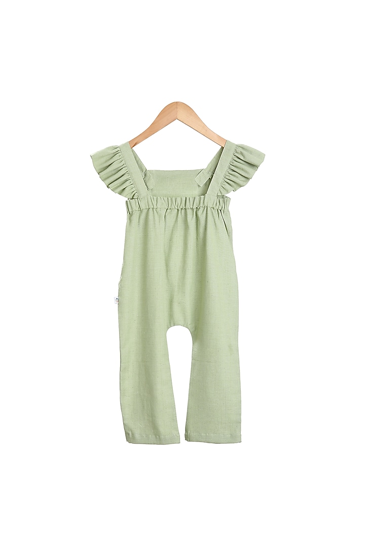 Mint Hand Embroidered Ruffled Jumpsuit For Girls by Mi Dulce An'ya at Pernia's Pop Up Shop