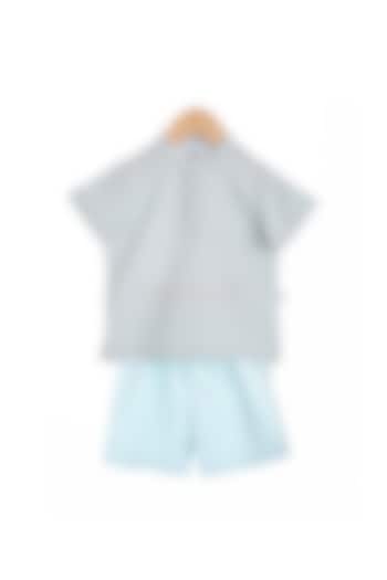 Sky Grey Shirt With Striped Bermuda Pants For Girls by Mi Dulce An'Ya