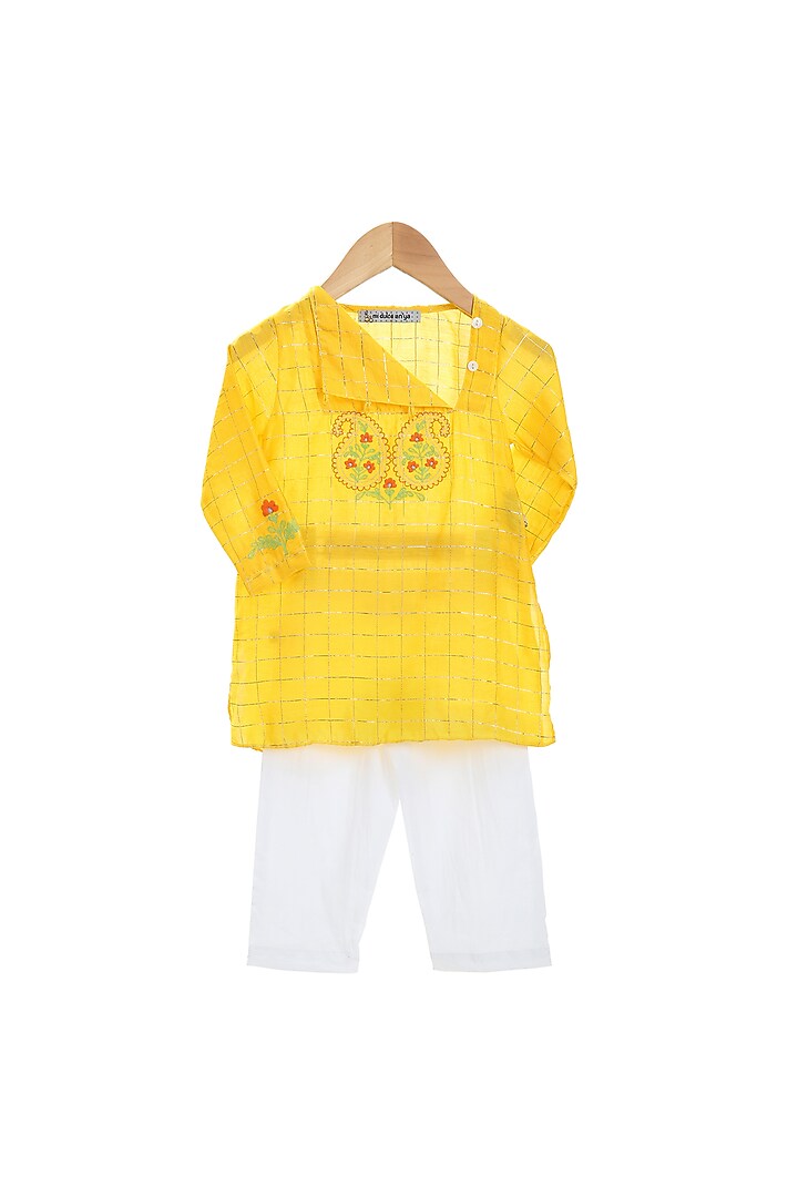Yellow Embroidered Kurta Set For Boys by Mi Dulce An'ya