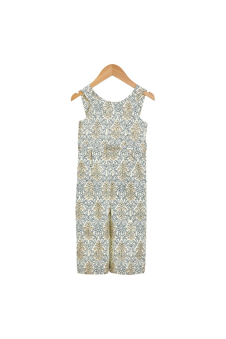 Mint Green Printed Jumpsuit With Embroidered Jacket For Girls by Mi Dulce An'ya at Pernia's Pop Up Shop