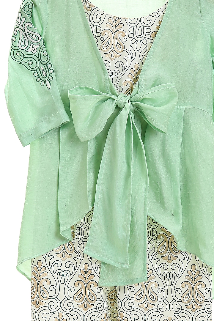 Mint Green Printed Jumpsuit With Embroidered Jacket For Girls by Mi Dulce An'ya at Pernia's Pop Up Shop