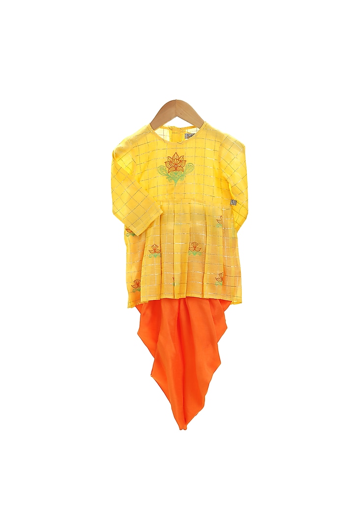 Yellow & Orange Embroidered Dhoti Set For Girls by Mi Dulce An'ya