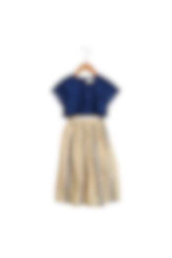 Navy Blue & Gold Printed Skirt Set For Girls by Mi Dulce An'Ya