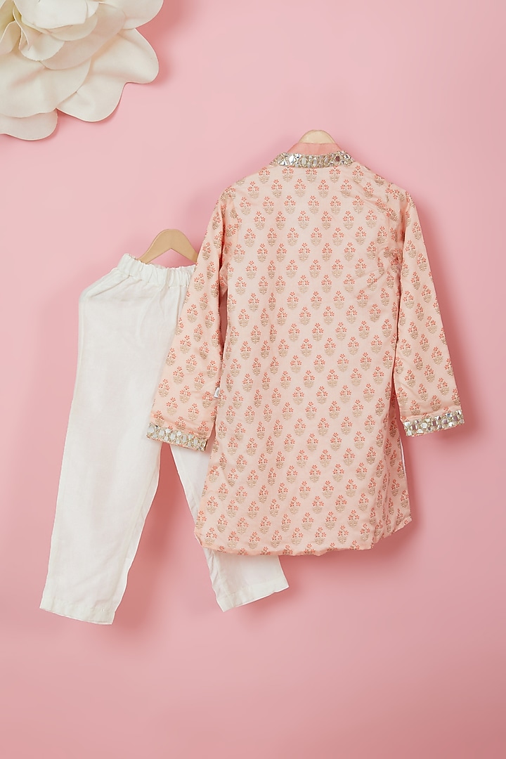 Blush Pink Organic Cotton Printed Sherwani Set For Boys by Mi Dulce An'ya at Pernia's Pop Up Shop